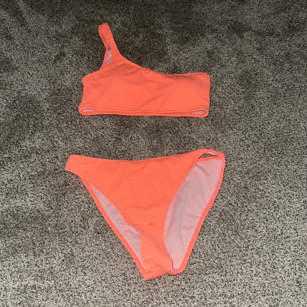 One-Shoulder Coral Bikini Set